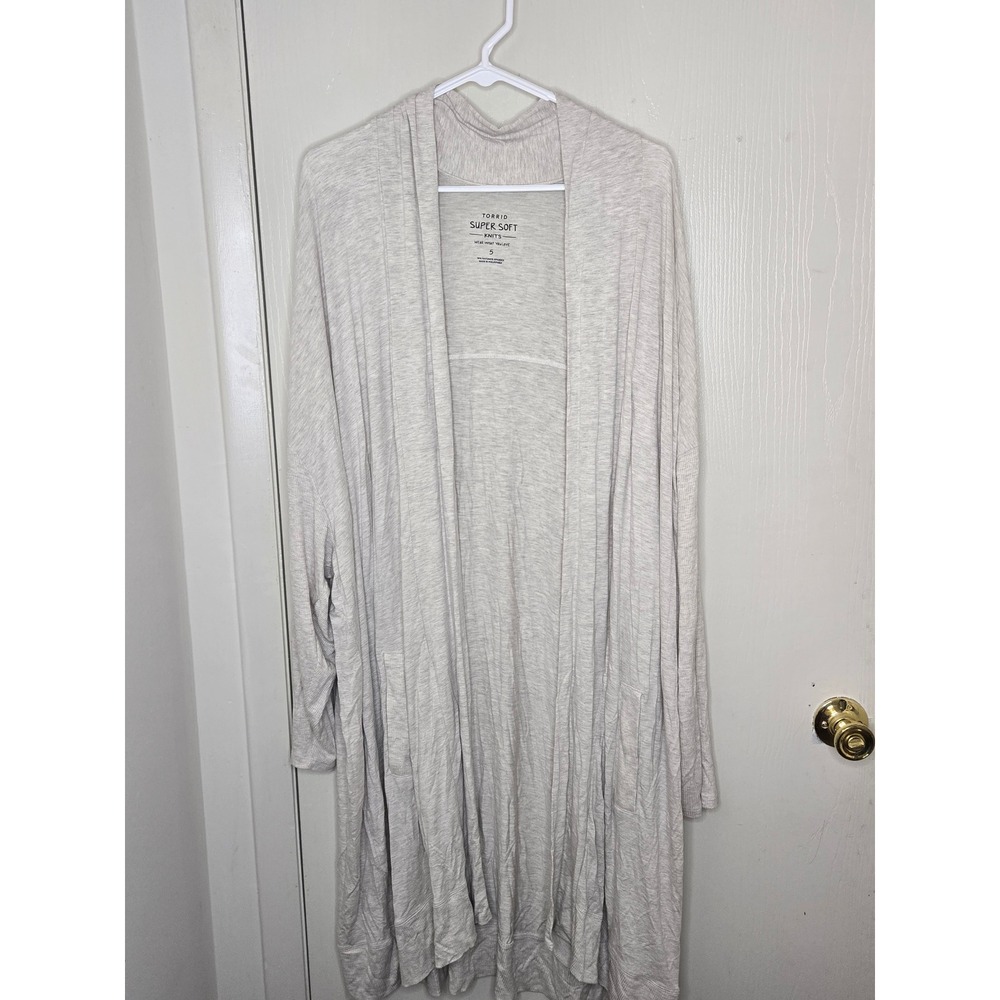 Torrid Super Soft Knits Oatmeal Heather Grey Longline Duster Cardigan Size 5 NEW